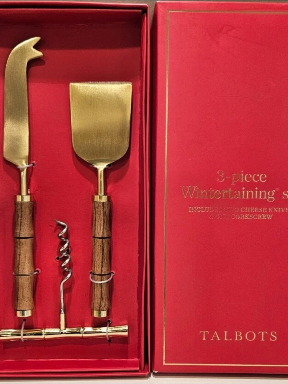 Talbots Gold and Wood 3-Piece Cheese Tool Set- Bamboo